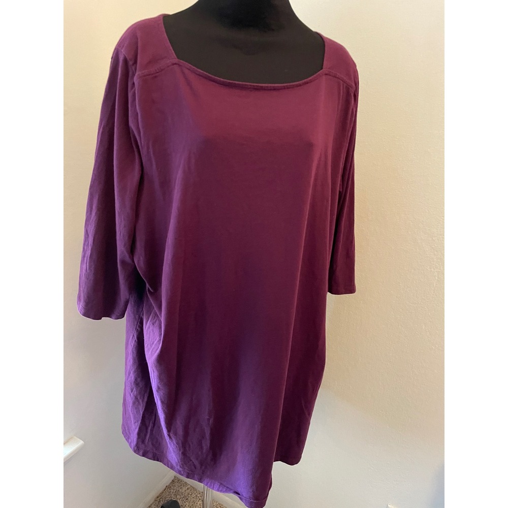 Roamans Plum Purple 3/4 Sleeve Square Neck Tunic Top‎ Plus Size 2X 26/28 Cotton
